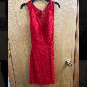 Red lace mini dress
